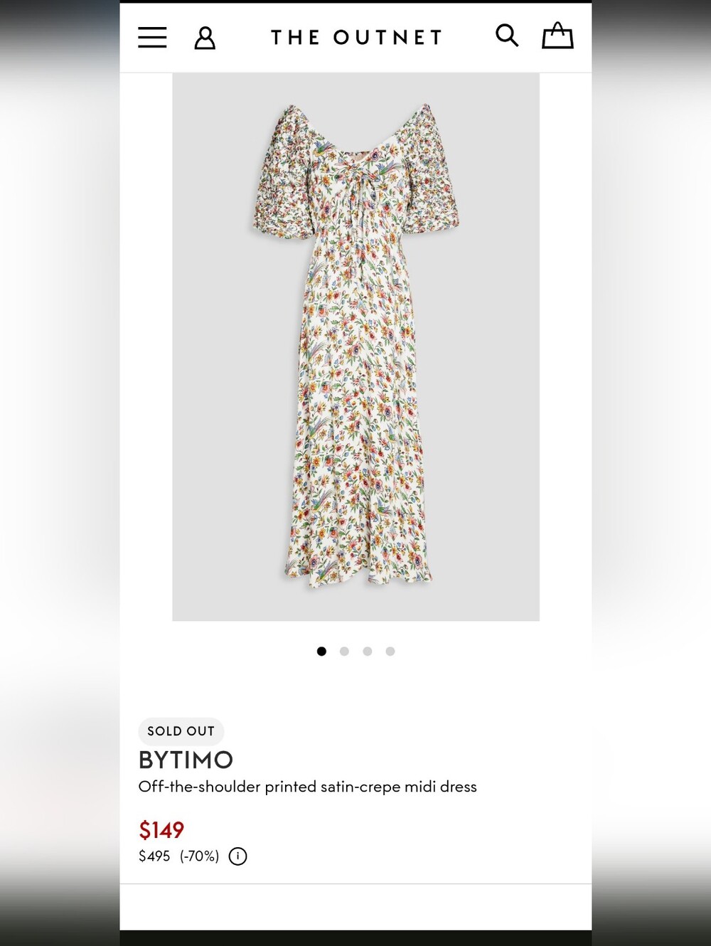 Off-the-Shoulder Printed Satin-Crepe Midi Dress in Floral